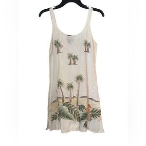 Raya Sun S Linen Blend Palm Tree Embroidered Slip Dress Coastal Resort Vacation